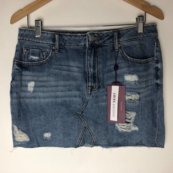 Vigoss Denim Blue Skirt Distressed Classic Fit W28 L15 NWT - Picture 1 of 11